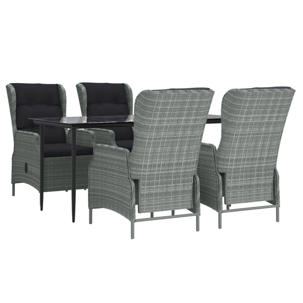 5 Piece Patio Dining Set Light Gray Poly Rattan