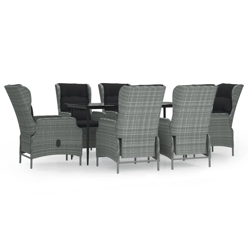 7 Piece Patio Dining Set Light Gray Poly Rattan