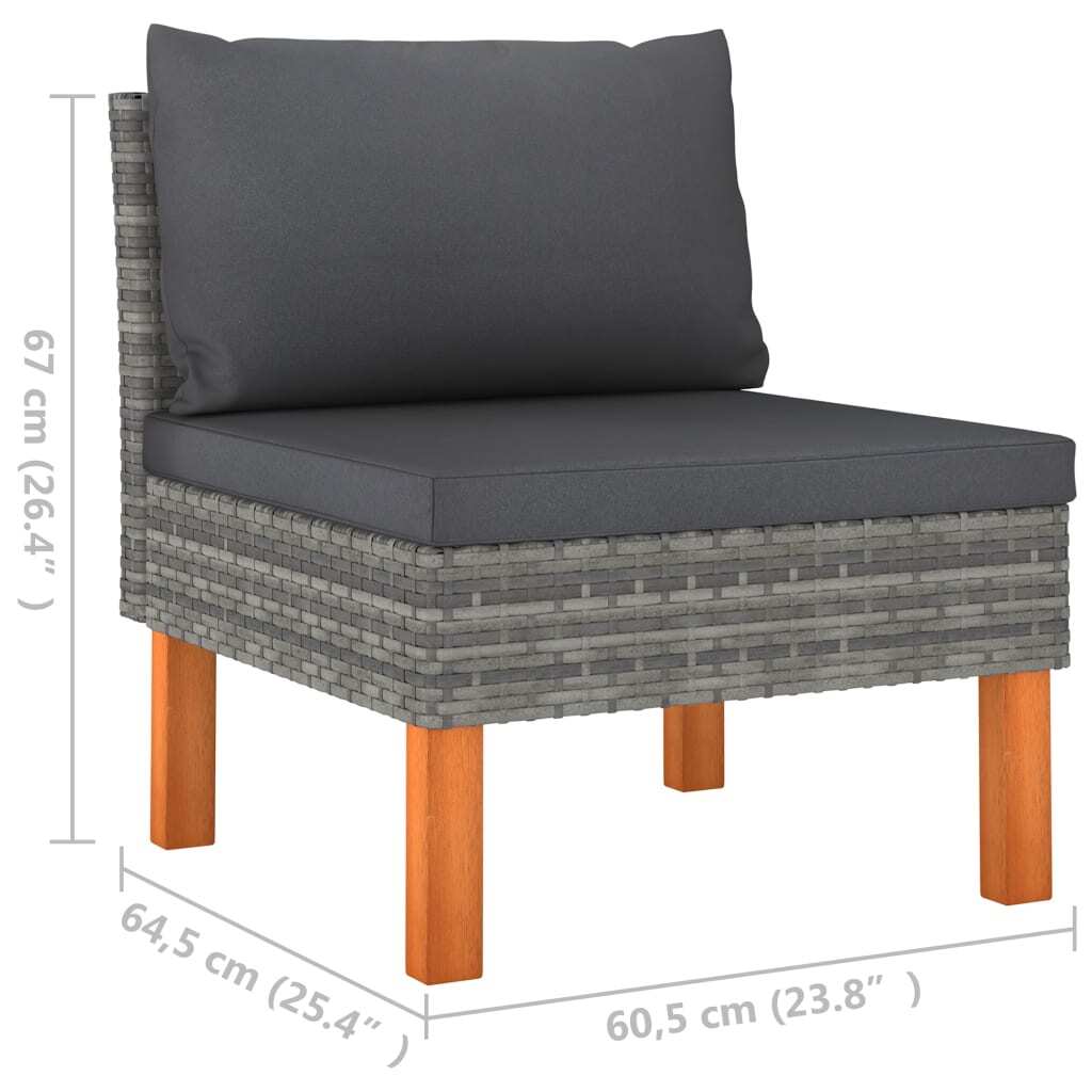 Middle Sofas 3 pcs Poly Rattan and Solid Eucalyptus Wood