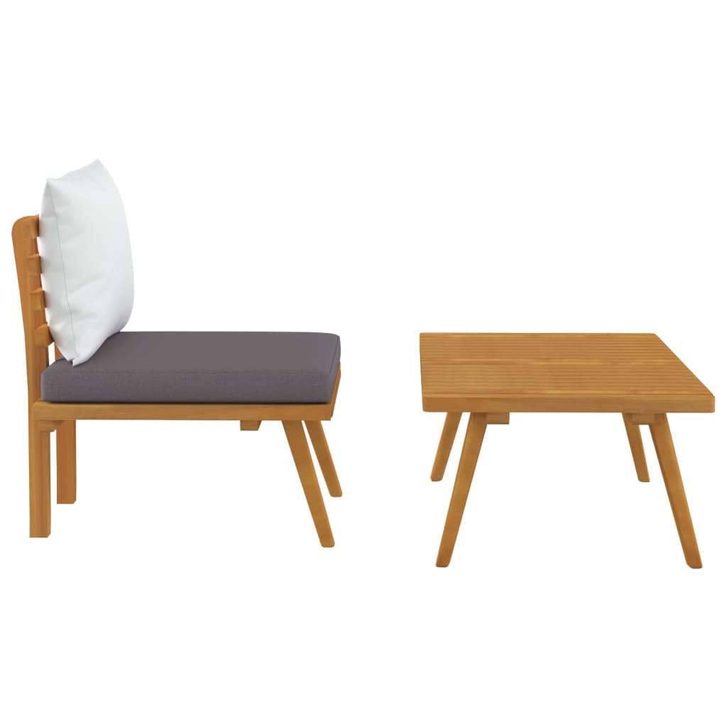 2 Piece Patio Lounge Set with Cushions Solid Acacia Wood