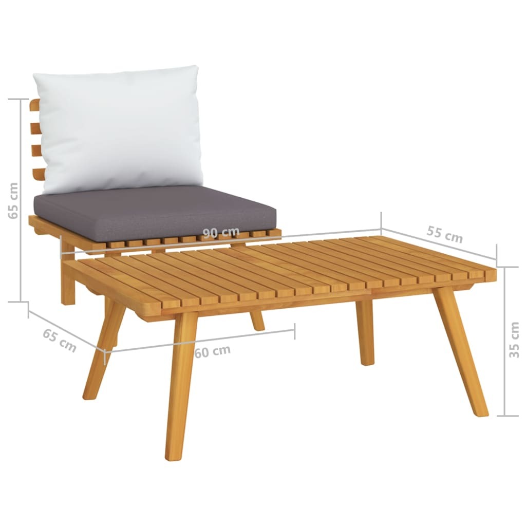 2 Piece Patio Lounge Set with Cushions Solid Acacia Wood