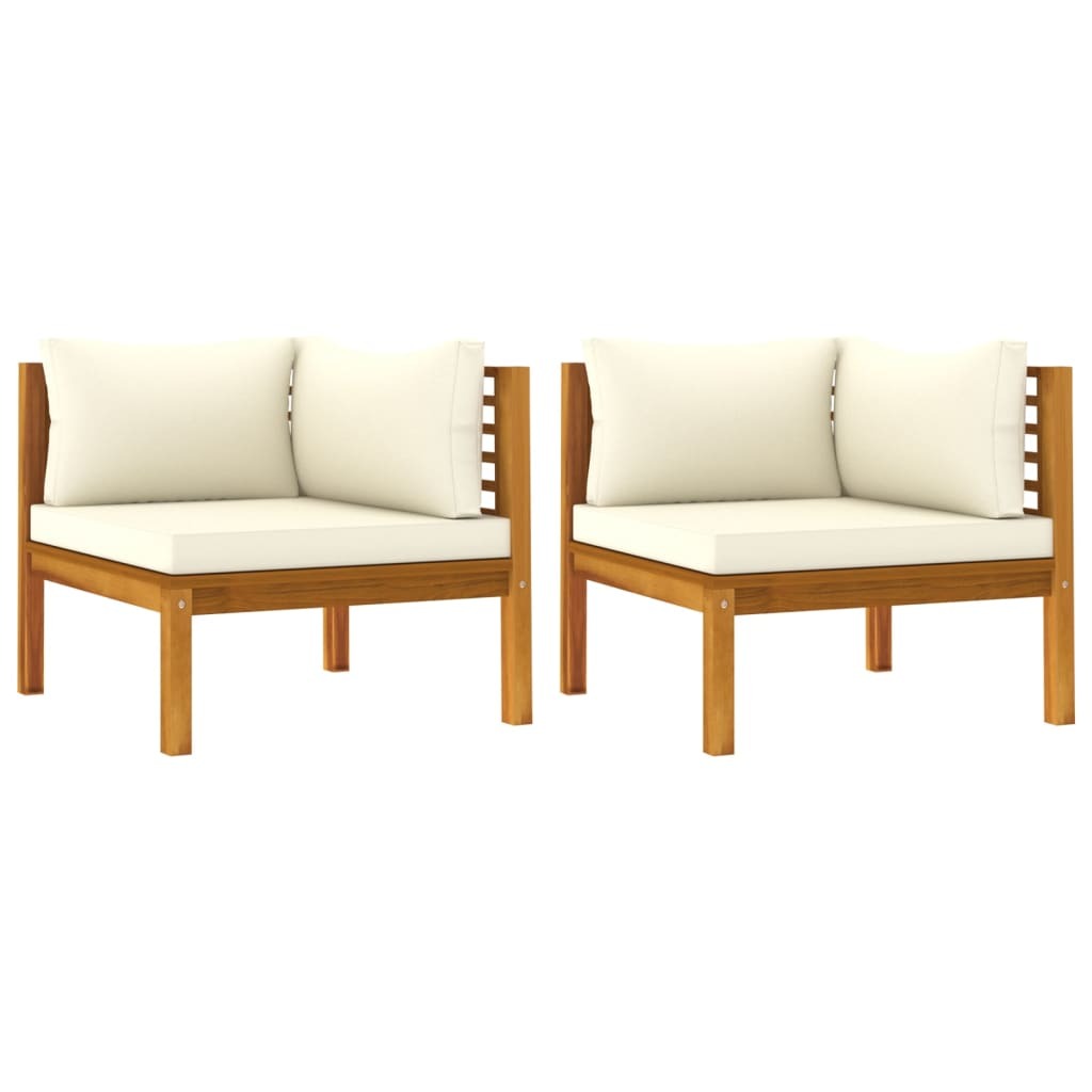 Corner Sofas 2 pcs with Cream White Cushions Solid Acacia Wood