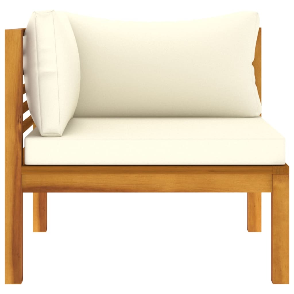Corner Sofas 2 pcs with Cream White Cushions Solid Acacia Wood