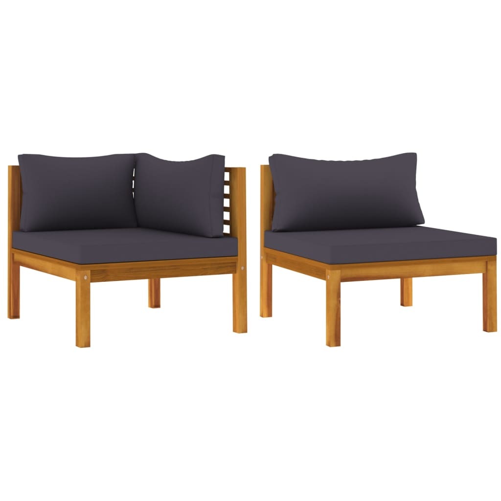 2 Piece Sofa Set with Dark Gray Cushions Solid Acacia Wood