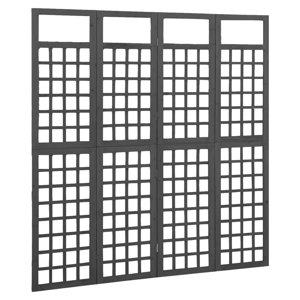 4-Panel Room Divider/Trellis Solid Fir Wood Black 63.4"x70.9