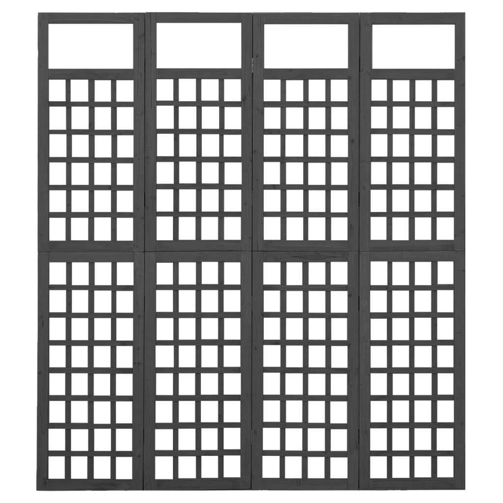 4-Panel Room Divider/Trellis Solid Fir Wood Black 63.4"x70.9
