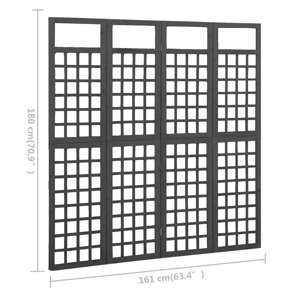 4-Panel Room Divider/Trellis Solid Fir Wood Black 63.4"x70.9