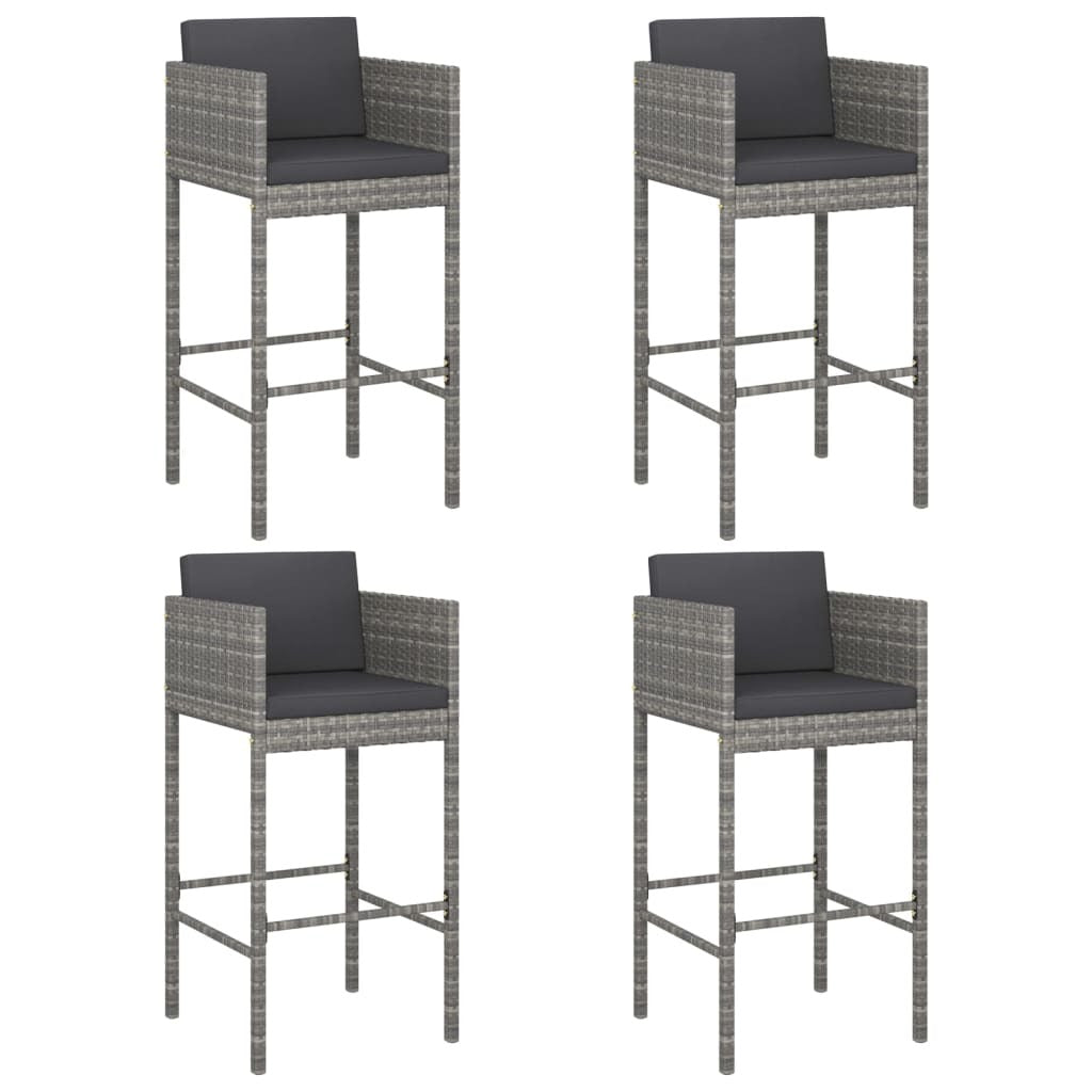 Bar Stools 4 pcs with Cushions Gray Poly Rattan