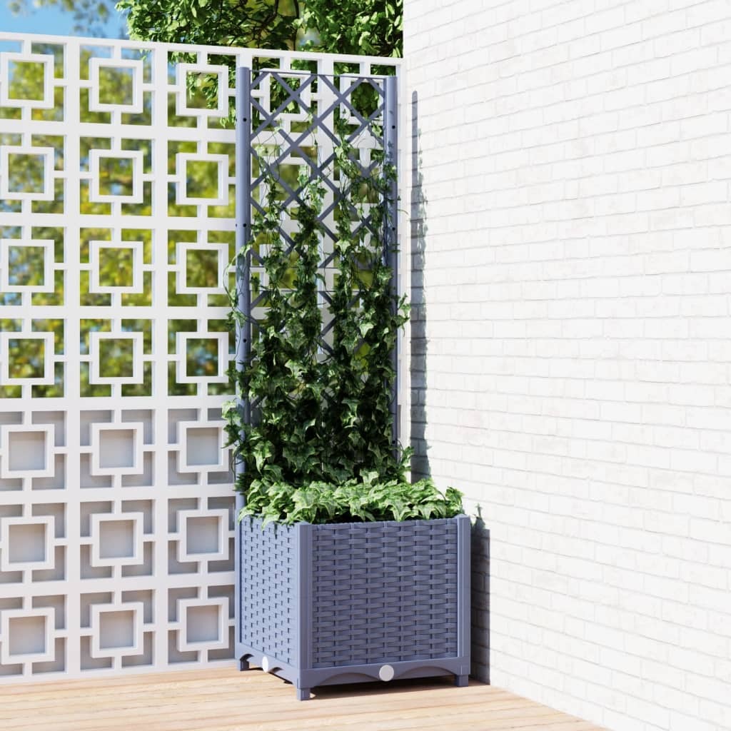 Garden Planter with Trellis Blue Grey 15.7x15.7x53.5" PP