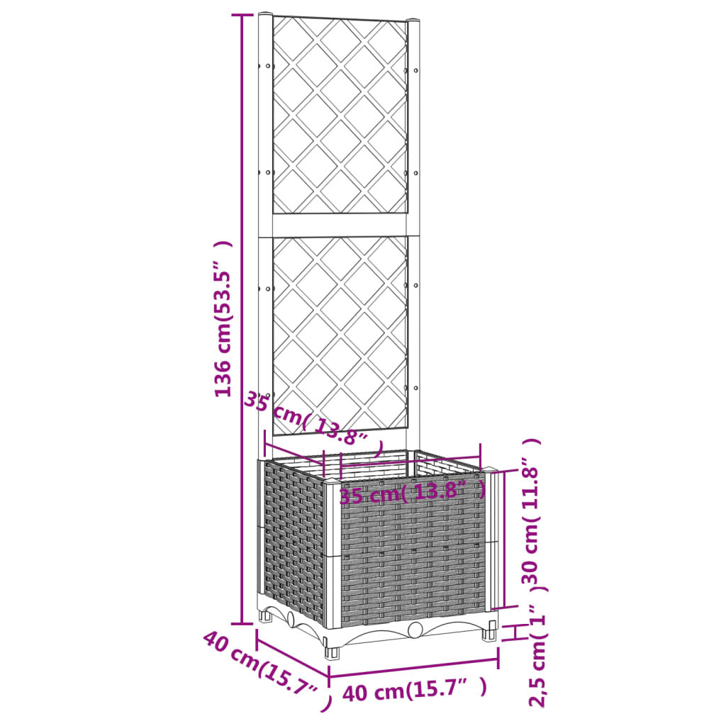Garden Planter with Trellis Blue Grey 15.7x15.7x53.5" PP