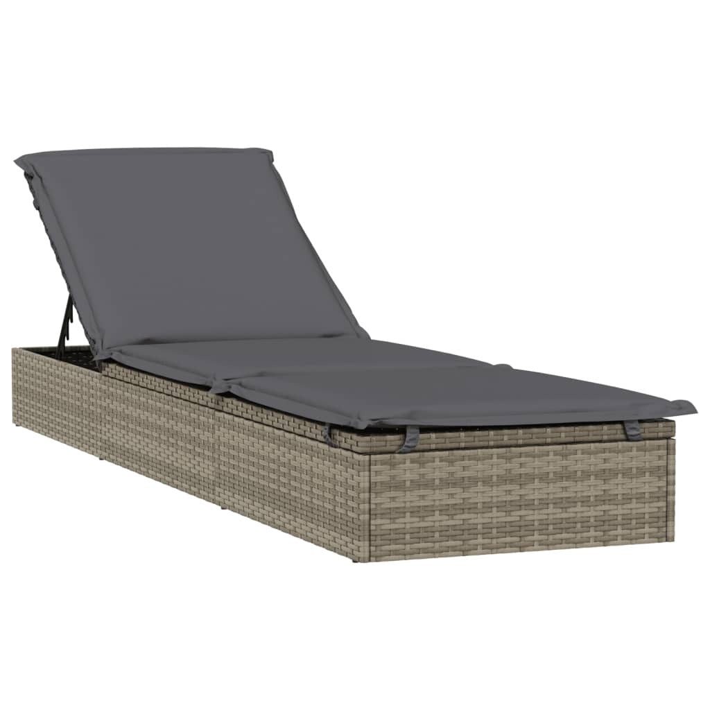 Sunbed 1 pc with Cushion Gray 79.1"x21.7"x24.4" Poly Rattan