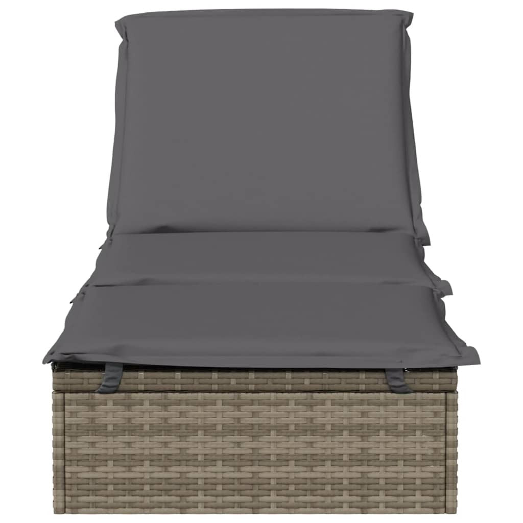 Sunbed 1 pc with Cushion Gray 79.1"x21.7"x24.4" Poly Rattan