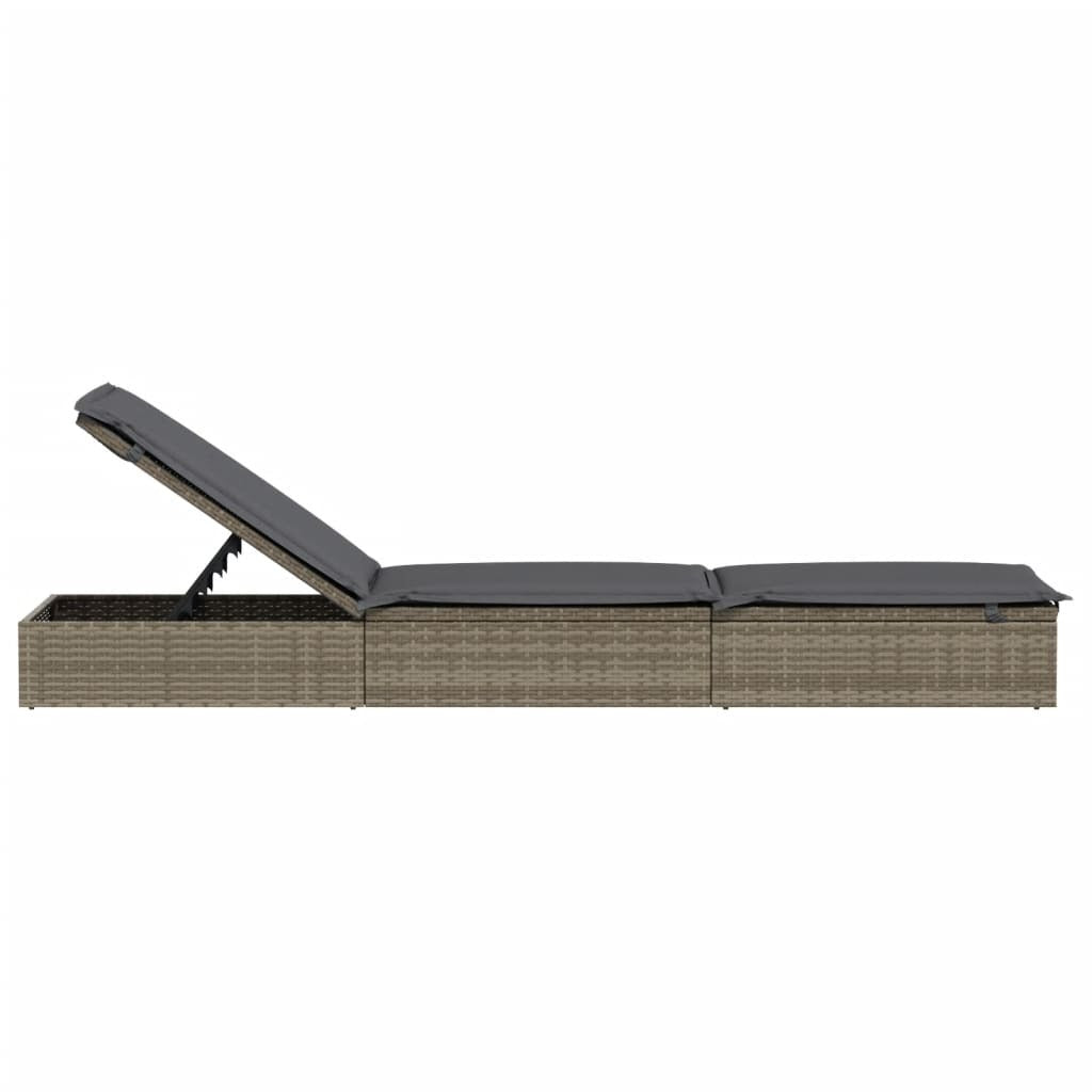 Sunbed 1 pc with Cushion Gray 79.1"x21.7"x24.4" Poly Rattan