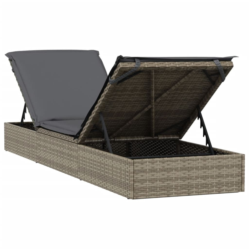 Sunbed 1 pc with Cushion Gray 79.1"x21.7"x24.4" Poly Rattan