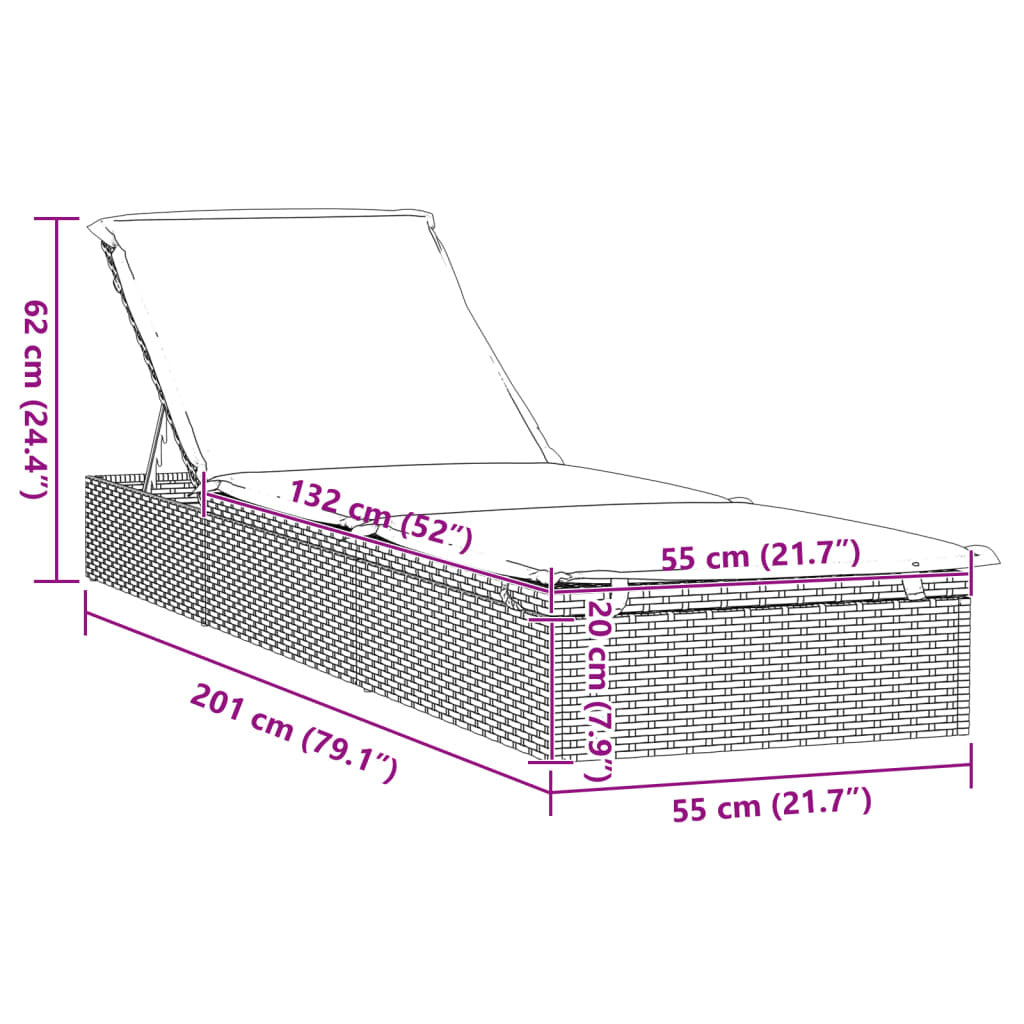 Sunbed 1 pc with Cushion Gray 79.1"x21.7"x24.4" Poly Rattan