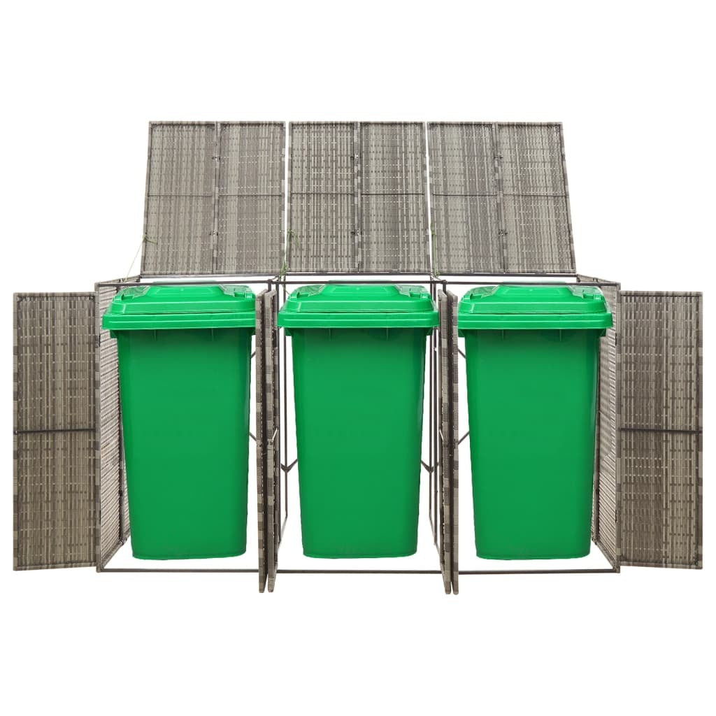 Triple Wheelie Bin Shed Gray 81.5"x31.5"x46.1" Poly Rattan