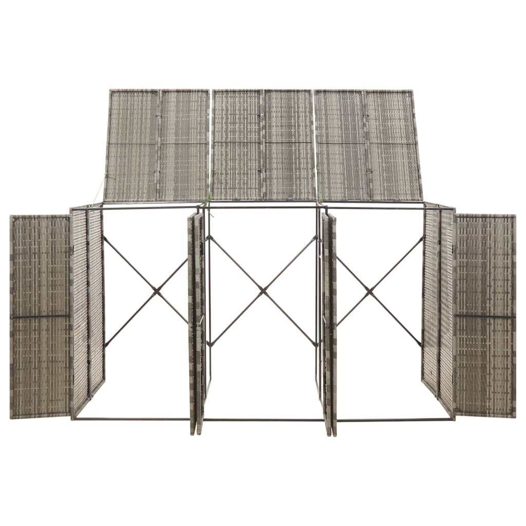Triple Wheelie Bin Shed Gray 81.5"x31.5"x46.1" Poly Rattan