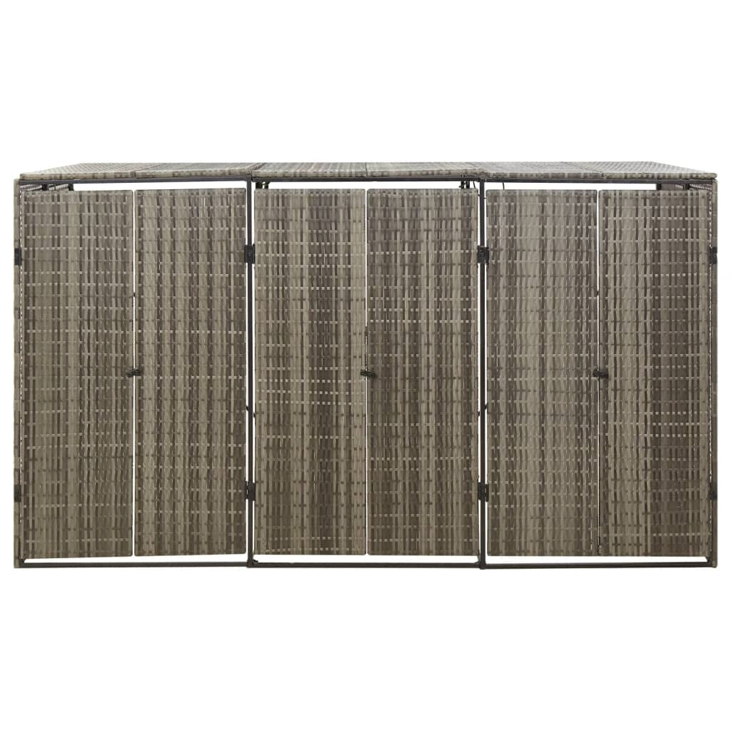 Triple Wheelie Bin Shed Gray 81.5"x31.5"x46.1" Poly Rattan