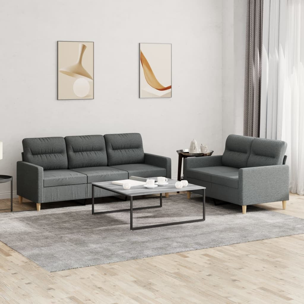 2 Piece Sofa Set with Cushions Dark Gray Fabric