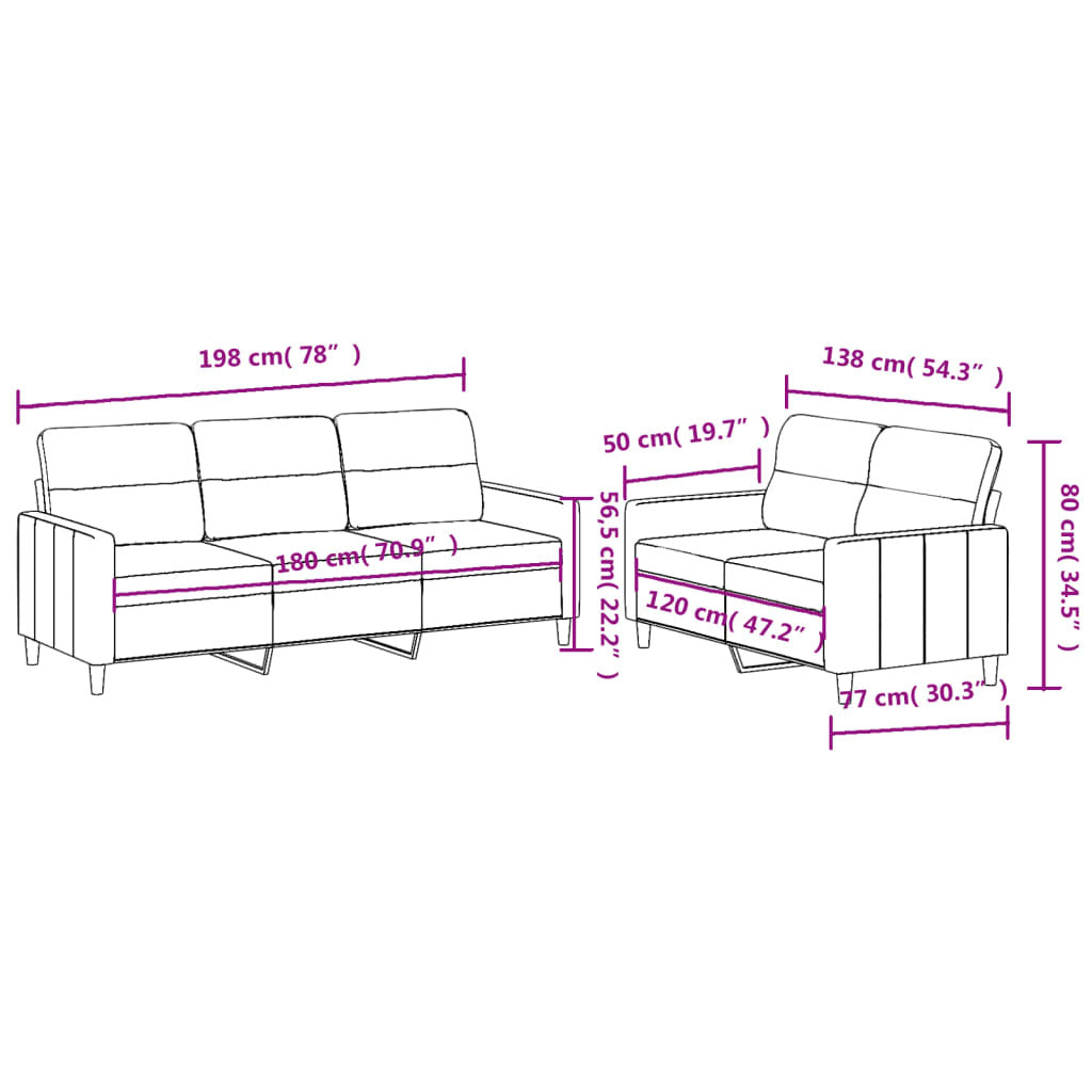 2 Piece Sofa Set with Cushions Dark Gray Fabric