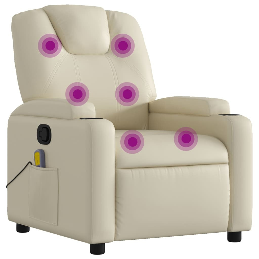 Massage Recliner Chair Cream Faux Leather