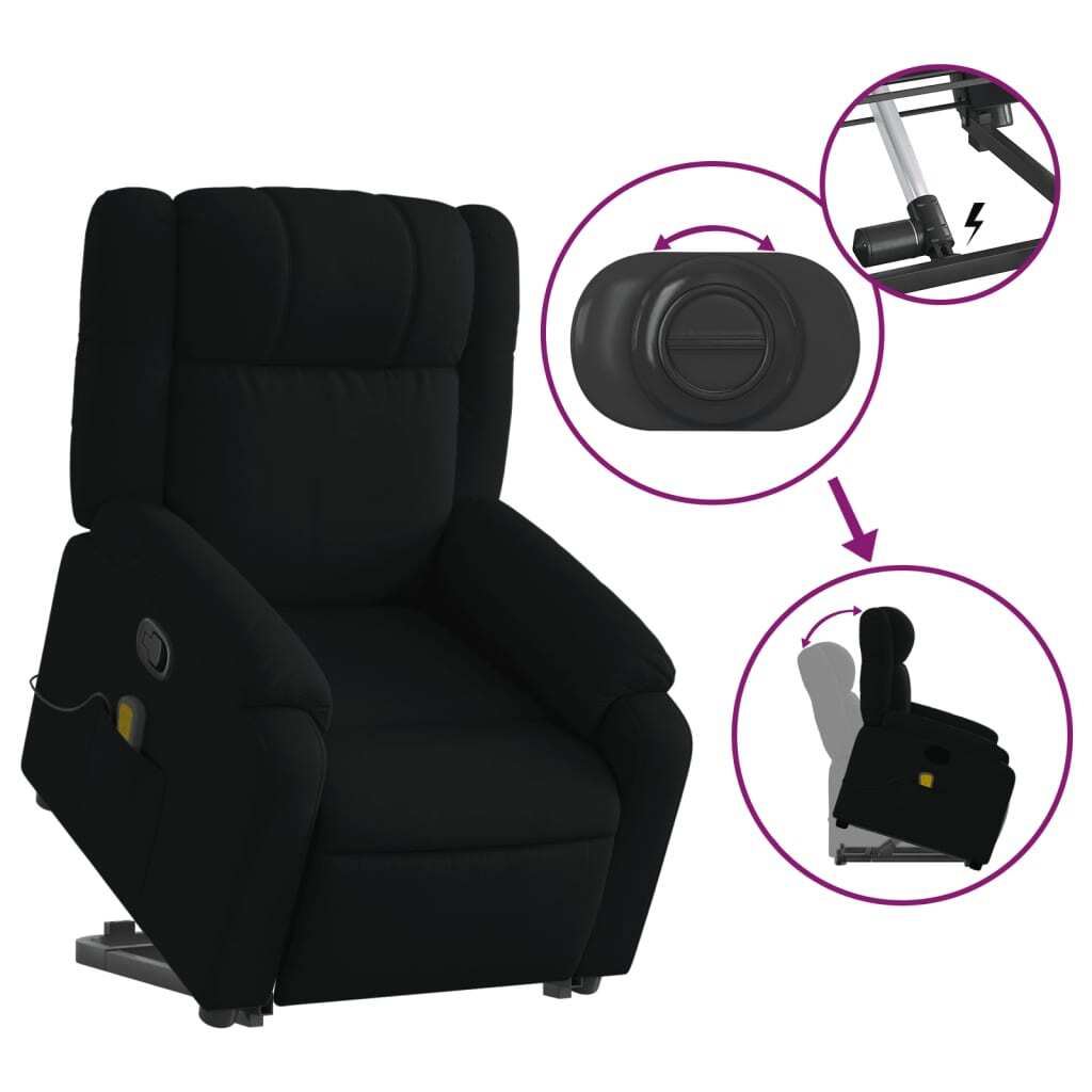 Stand up Massage Recliner Chair Black Fabric