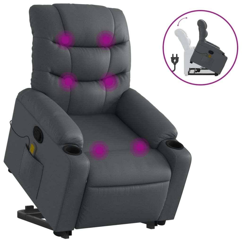 Stand up Massage Recliner Chair Gray Faux Leather