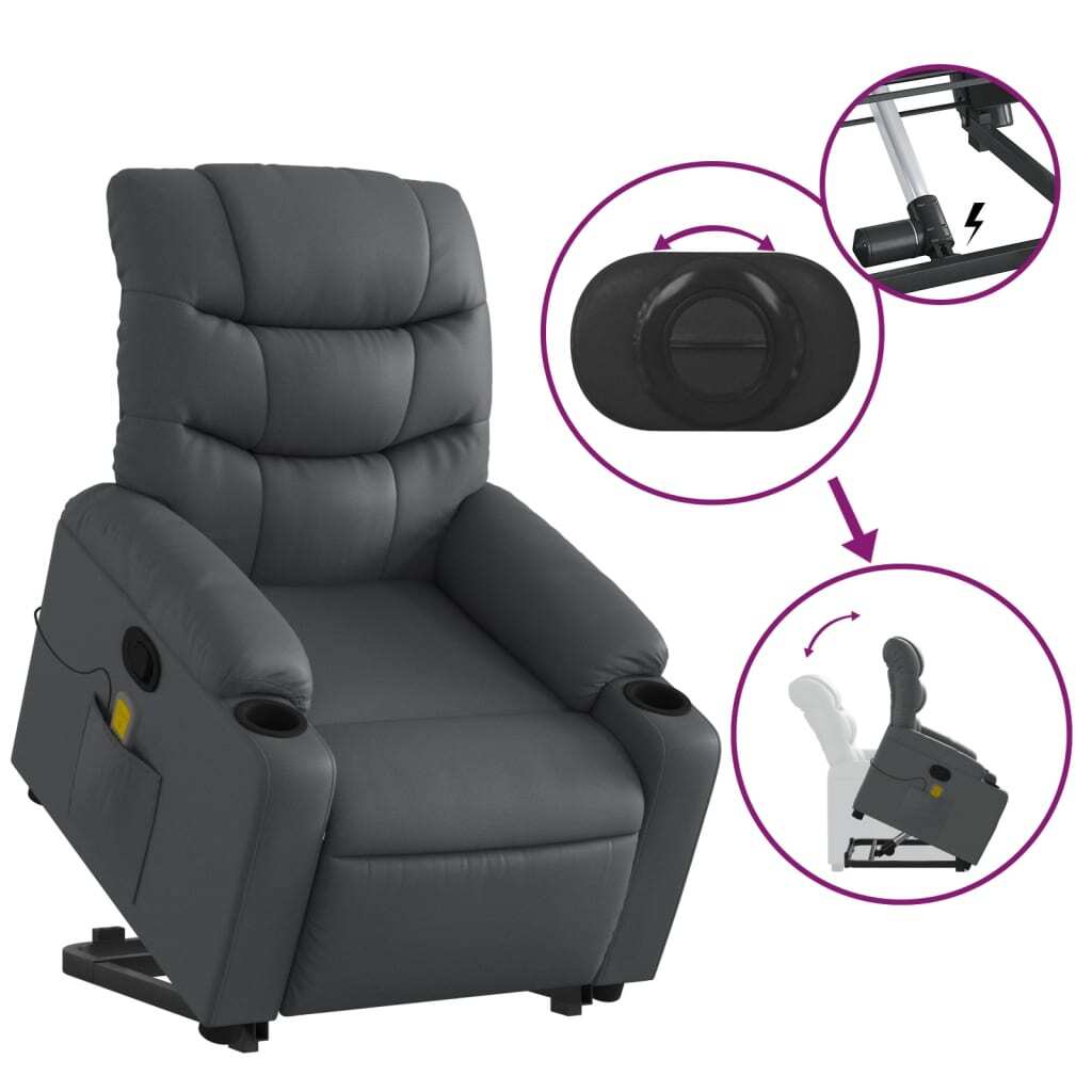 Stand up Massage Recliner Chair Gray Faux Leather