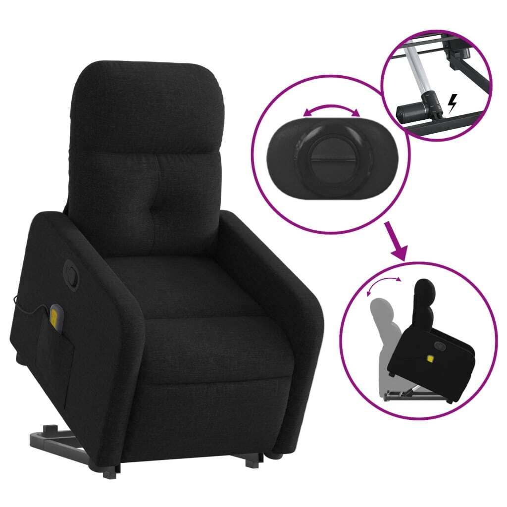 Stand up Massage Recliner Chair Black Fabric
