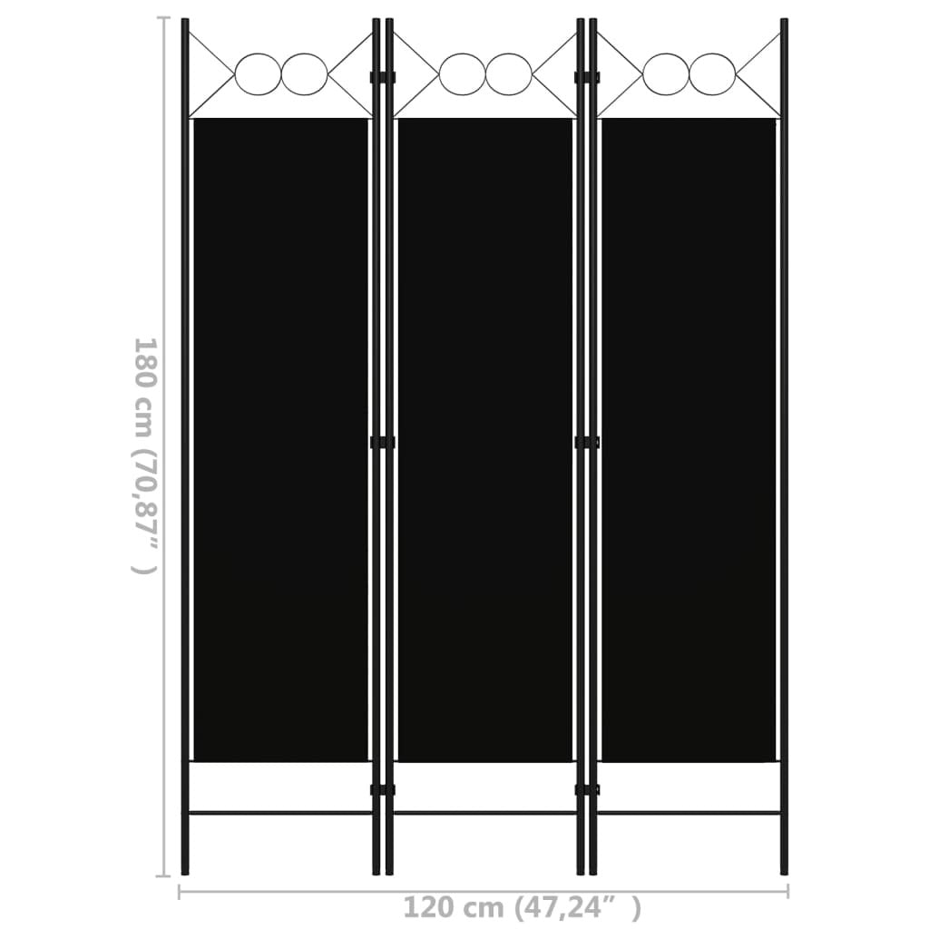 3-Panel Room Divider Black 47.2"x70.9