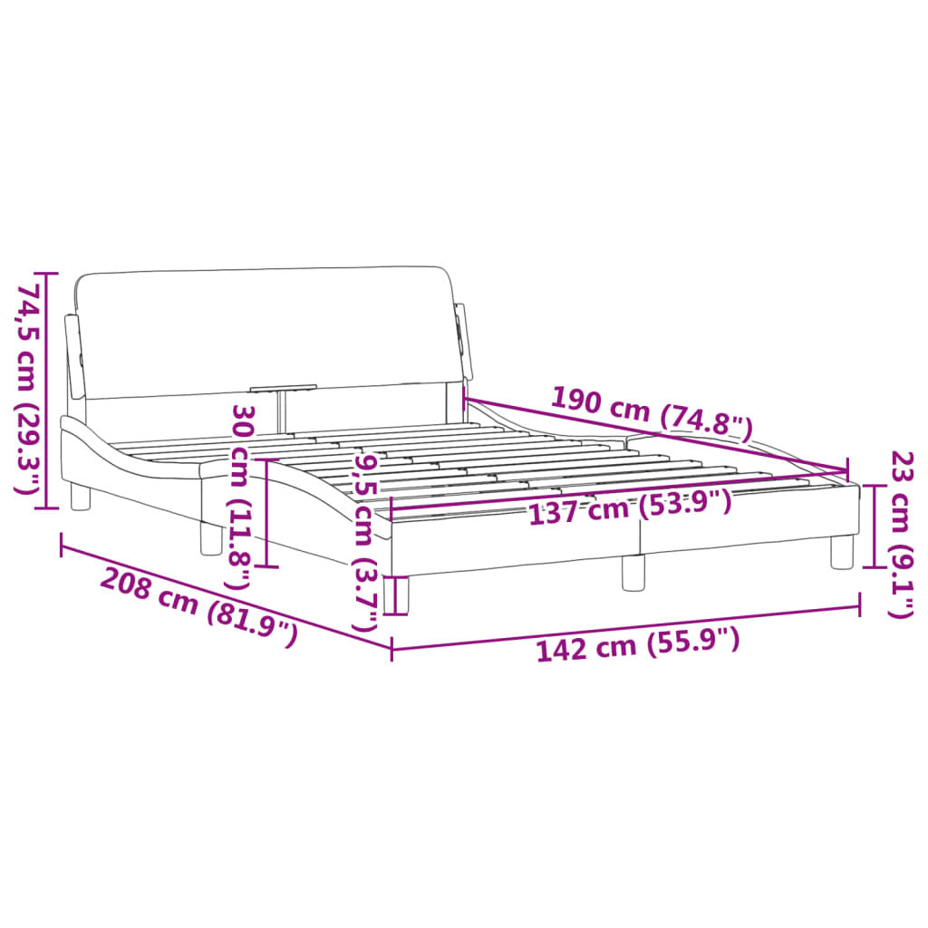 Bed Frame "Dover" Dark Gray 53.9"x74.8" Fabric