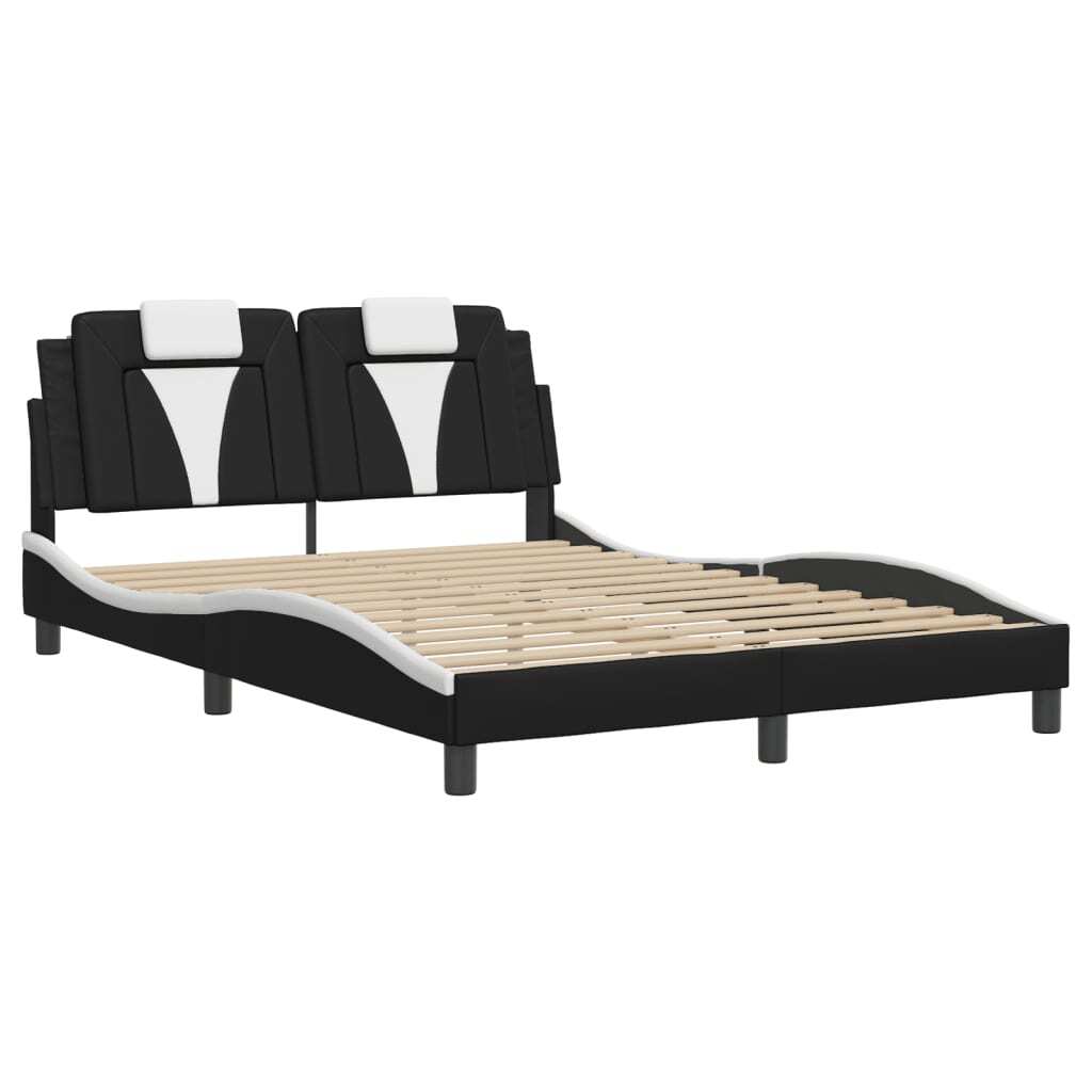 Bed Frame "Viana" without Mattress Black and White 53.9"x74.8" Faux Leather