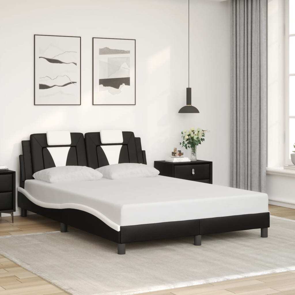 Bed Frame "Viana" without Mattress Black and White 53.9"x74.8" Faux Leather