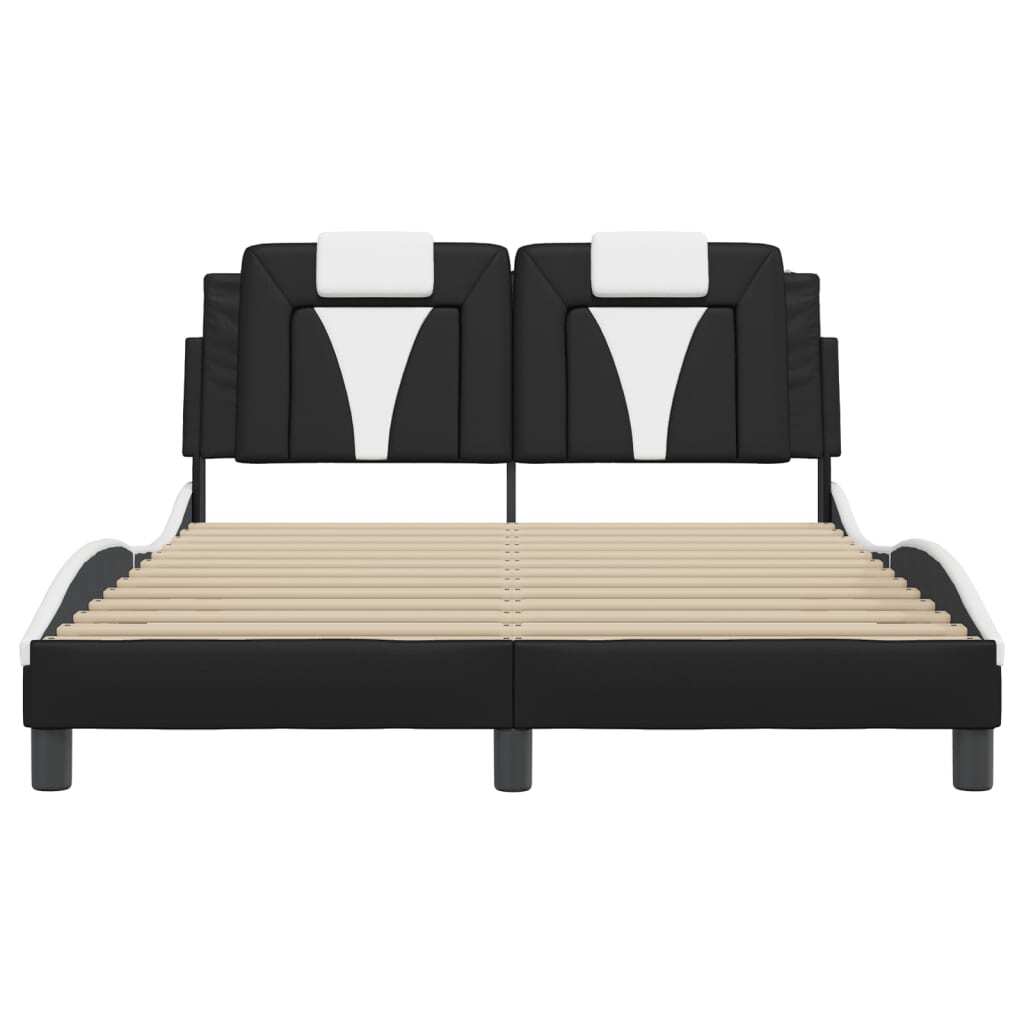 Bed Frame "Viana" without Mattress Black and White 53.9"x74.8" Faux Leather
