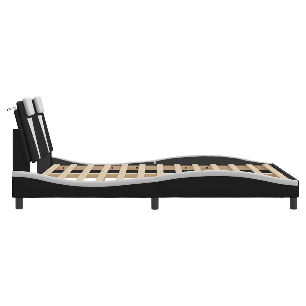 Bed Frame "Viana" without Mattress Black and White 53.9"x74.8" Faux Leather