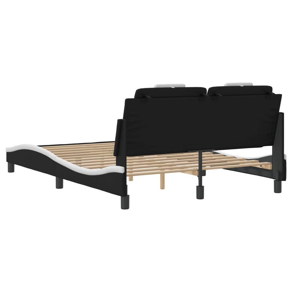 Bed Frame "Viana" without Mattress Black and White 53.9"x74.8" Faux Leather