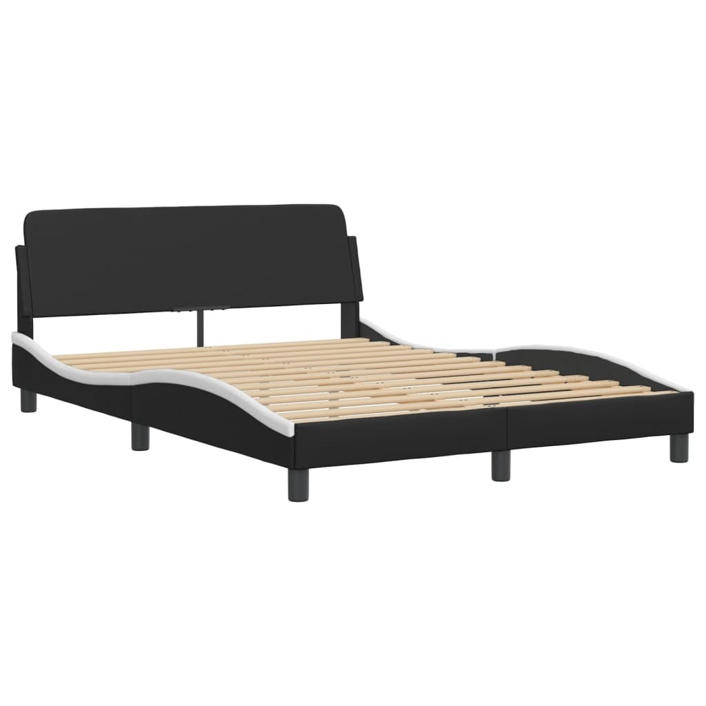 Bed Frame "Viana" without Mattress Black and White 53.9"x74.8" Faux Leather