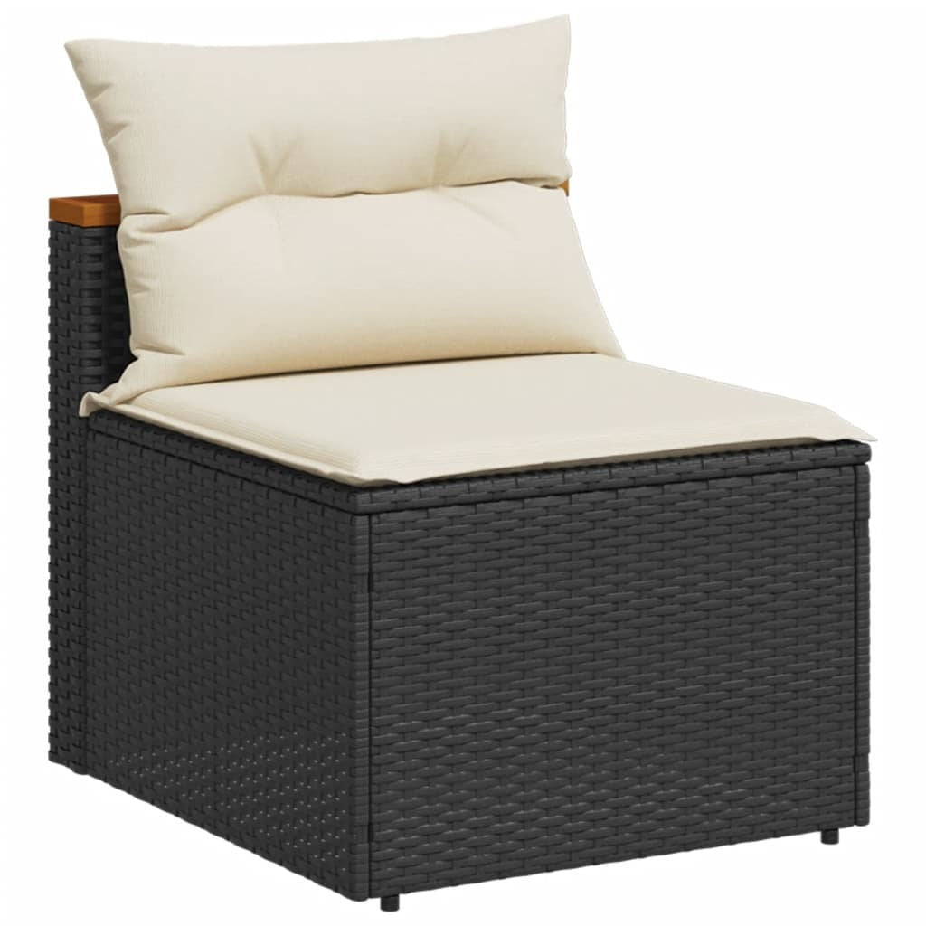 5 Piece Patio Sofa Set with Cushions Black Poly Rattan Acacia