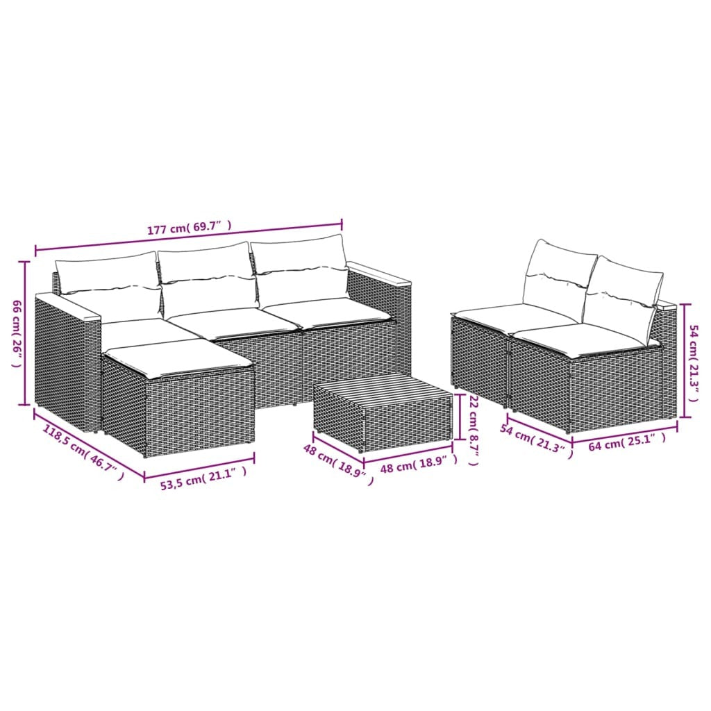 5 Piece Patio Sofa Set with Cushions Black Poly Rattan Acacia