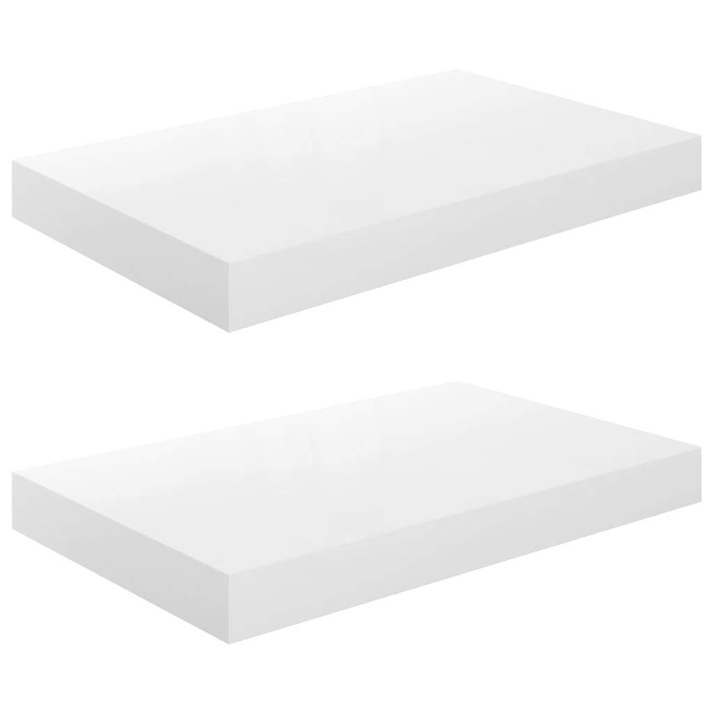 Floating Wall Shelves 2 pcs High Gloss White 15.7"x9.1"x1.5" MDF