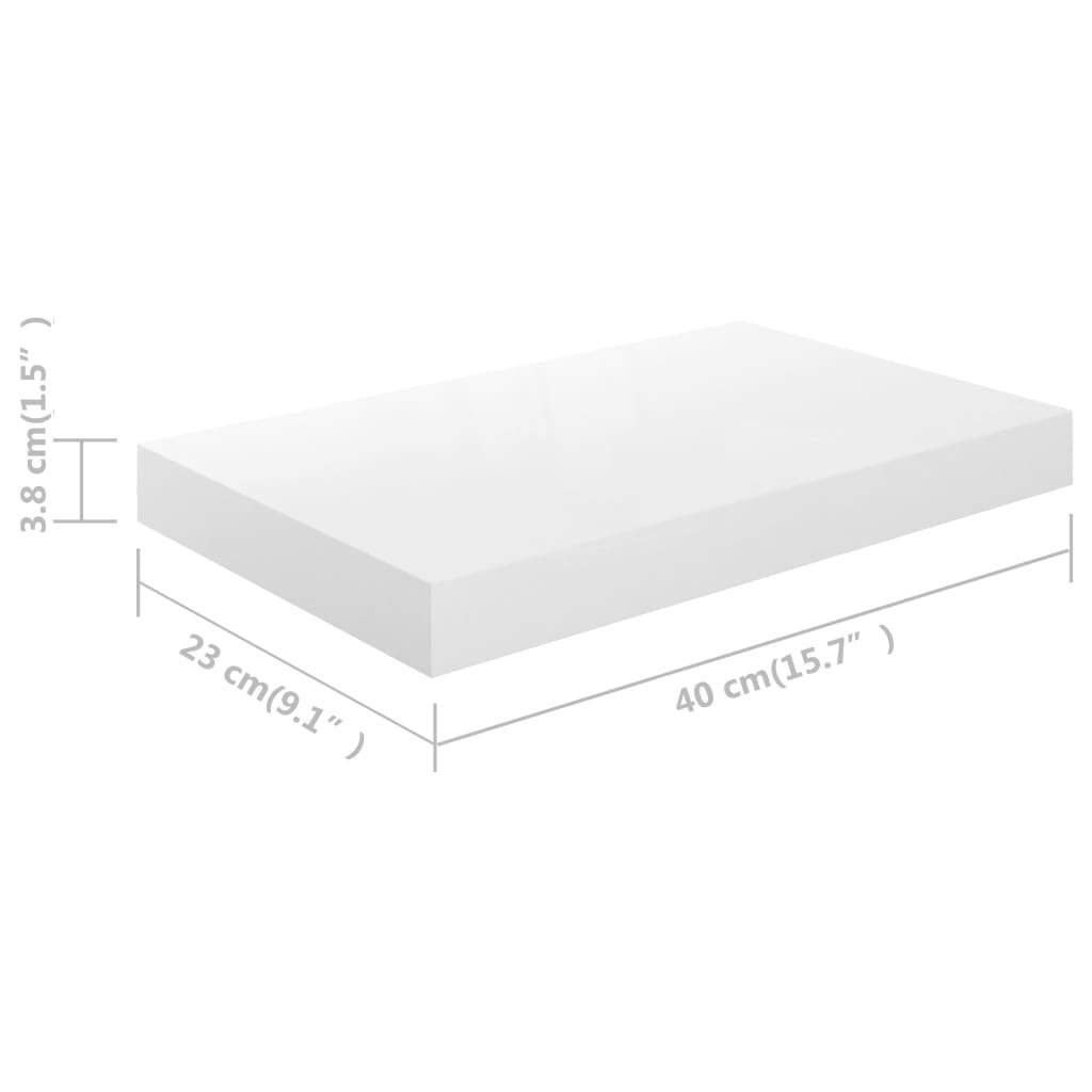 Floating Wall Shelves 2 pcs High Gloss White 15.7"x9.1"x1.5" MDF