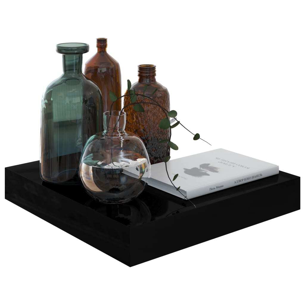 Floating Wall Shelves 4 pcs High Gloss Black 9.1"x9.3"x1.5" MDF