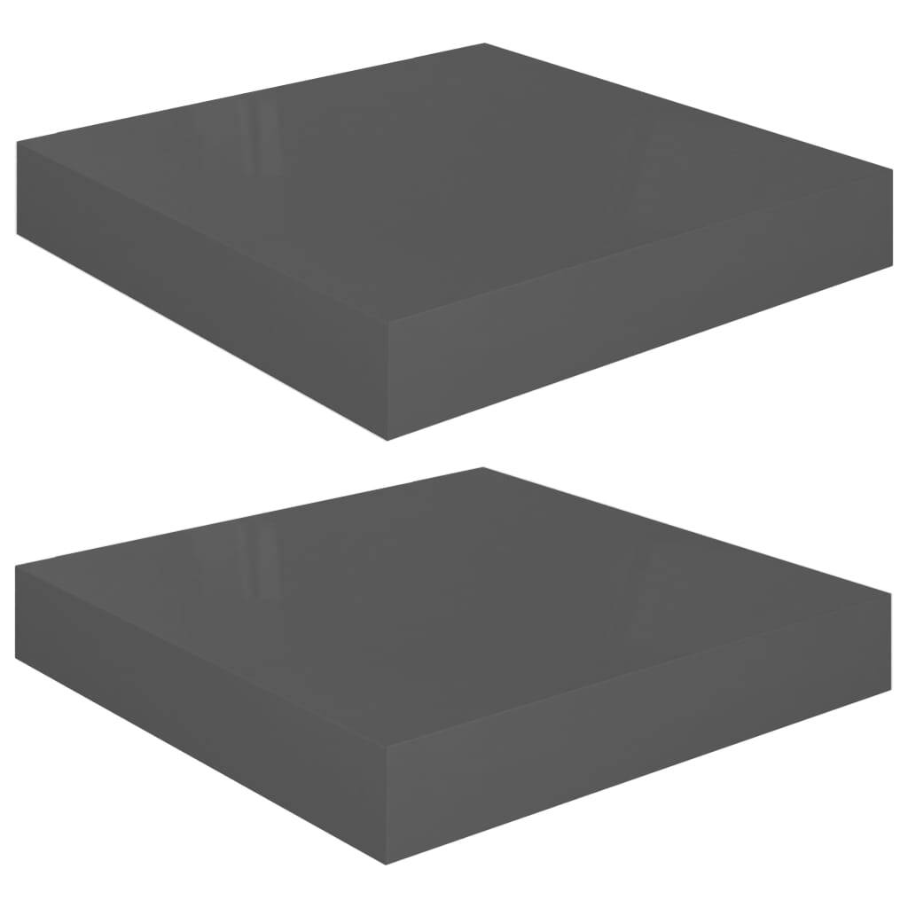 Floating Wall Shelves 2 pcs High Gloss Gray 9.1"x9.3"x1.5" MDF