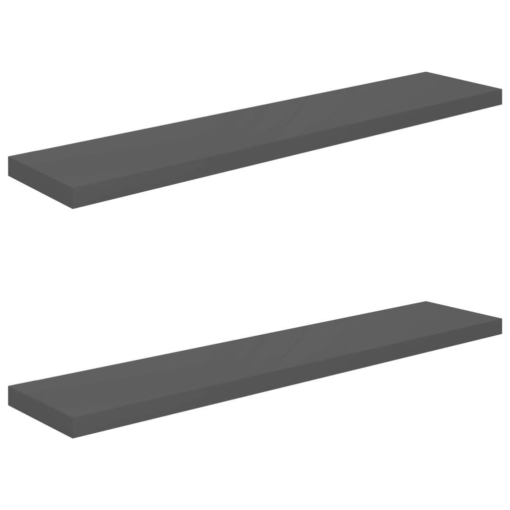 Floating Wall Shelves 2 pcs High Gloss Gray 47.2"x9.3"x1.5" MDF
