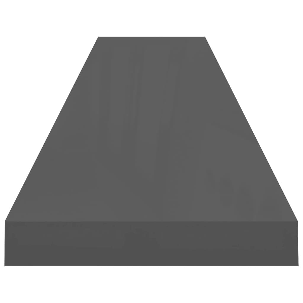 Floating Wall Shelves 2 pcs High Gloss Gray 47.2"x9.3"x1.5" MDF