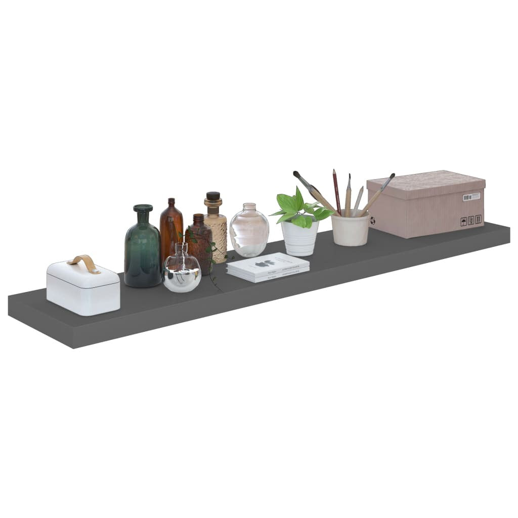 Floating Wall Shelves 2 pcs High Gloss Gray 47.2"x9.3"x1.5" MDF