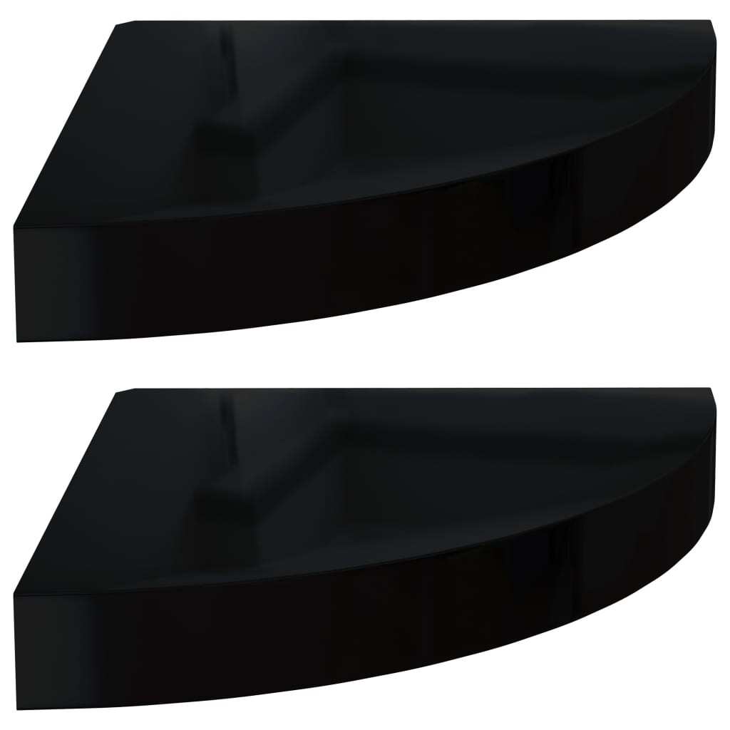 Floating Corner Shelves 2 pcs High Gloss Black 9.8"x9.8"x1.5" MDF