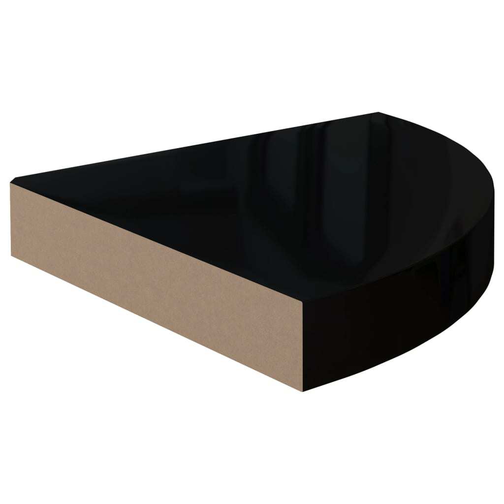 Floating Corner Shelves 2 pcs High Gloss Black 9.8"x9.8"x1.5" MDF