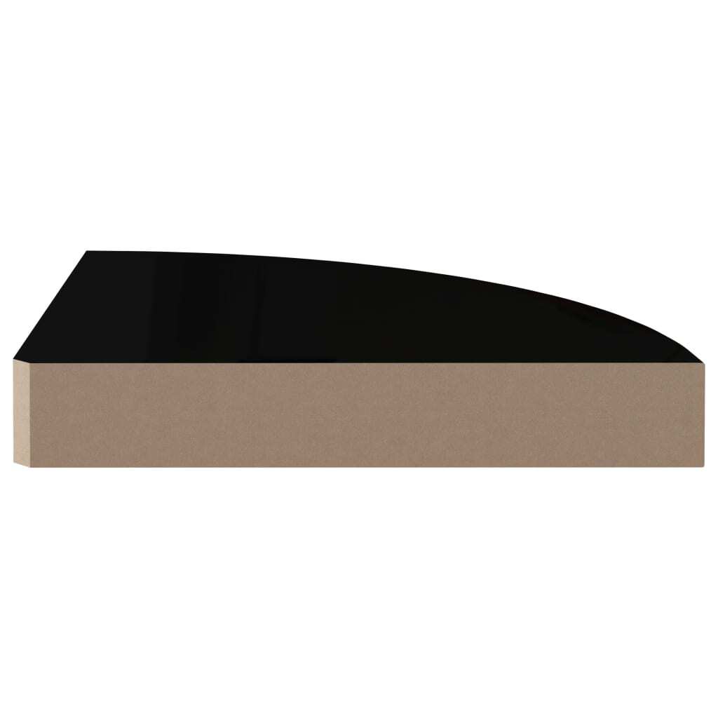 Floating Corner Shelves 2 pcs High Gloss Black 9.8"x9.8"x1.5" MDF