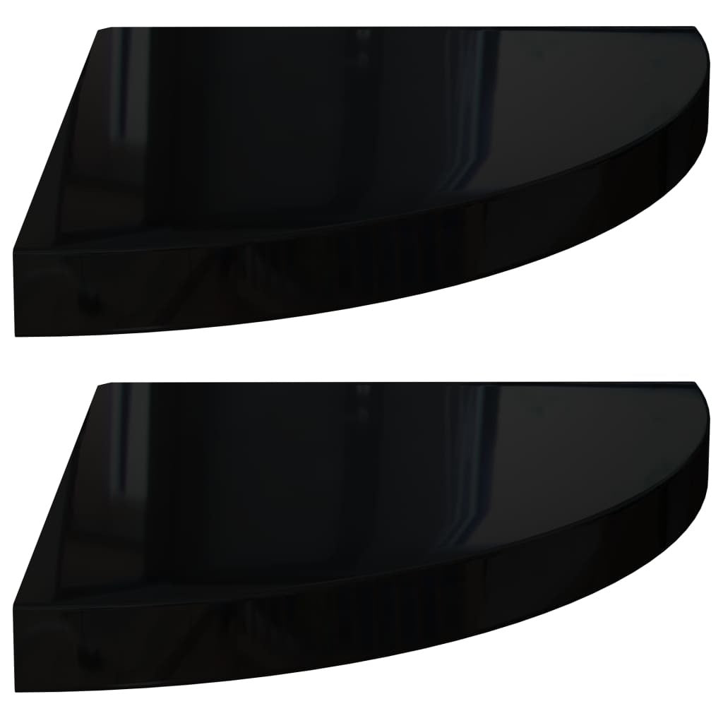 Floating Corner Shelves 2 pcs High Gloss Black 13.8"x13.8"x1.5" MDF